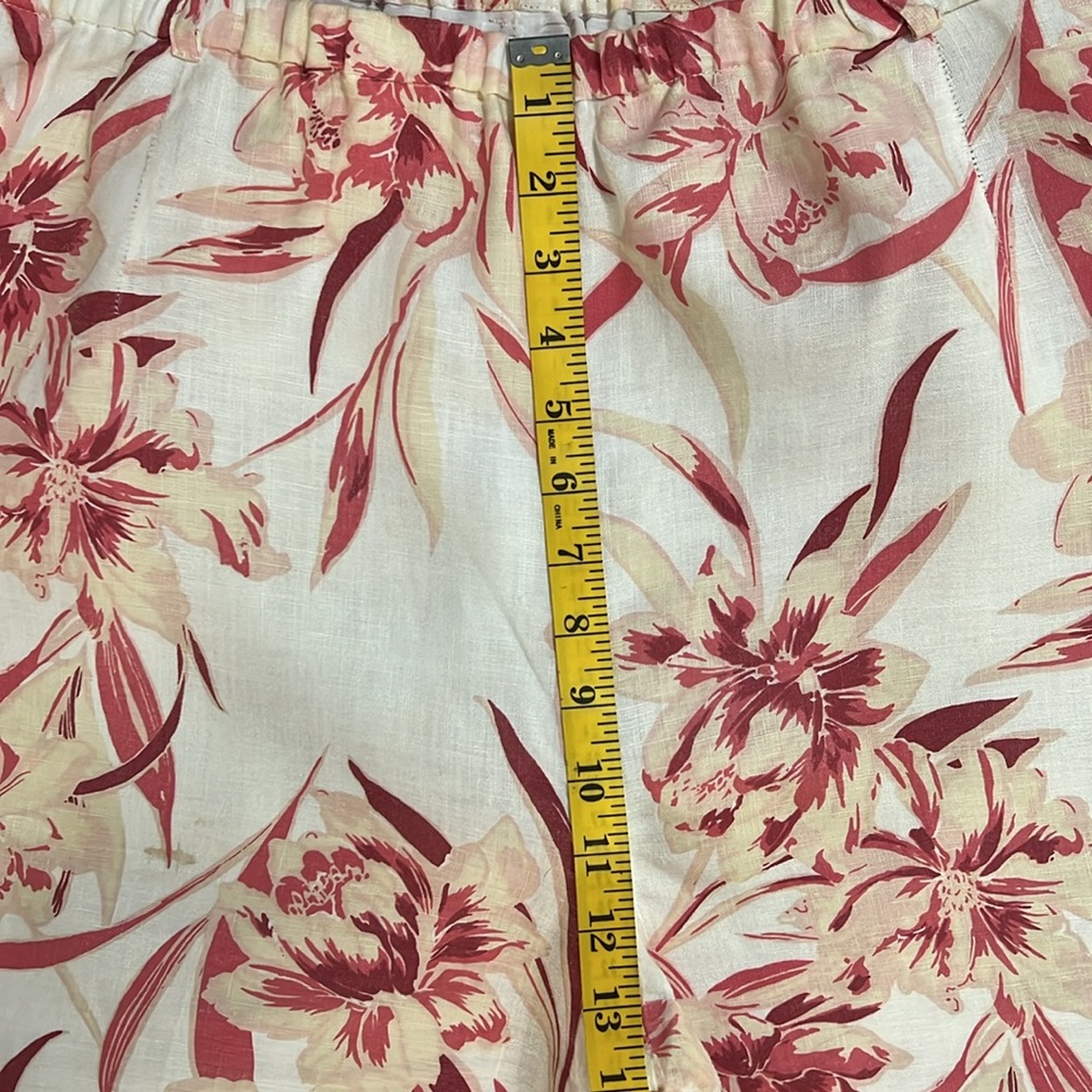 Amanda Smith 100% Linen Floral Wide Leg Pants Size L Boho Resort Travel Coastal - Picture 6 of 12
